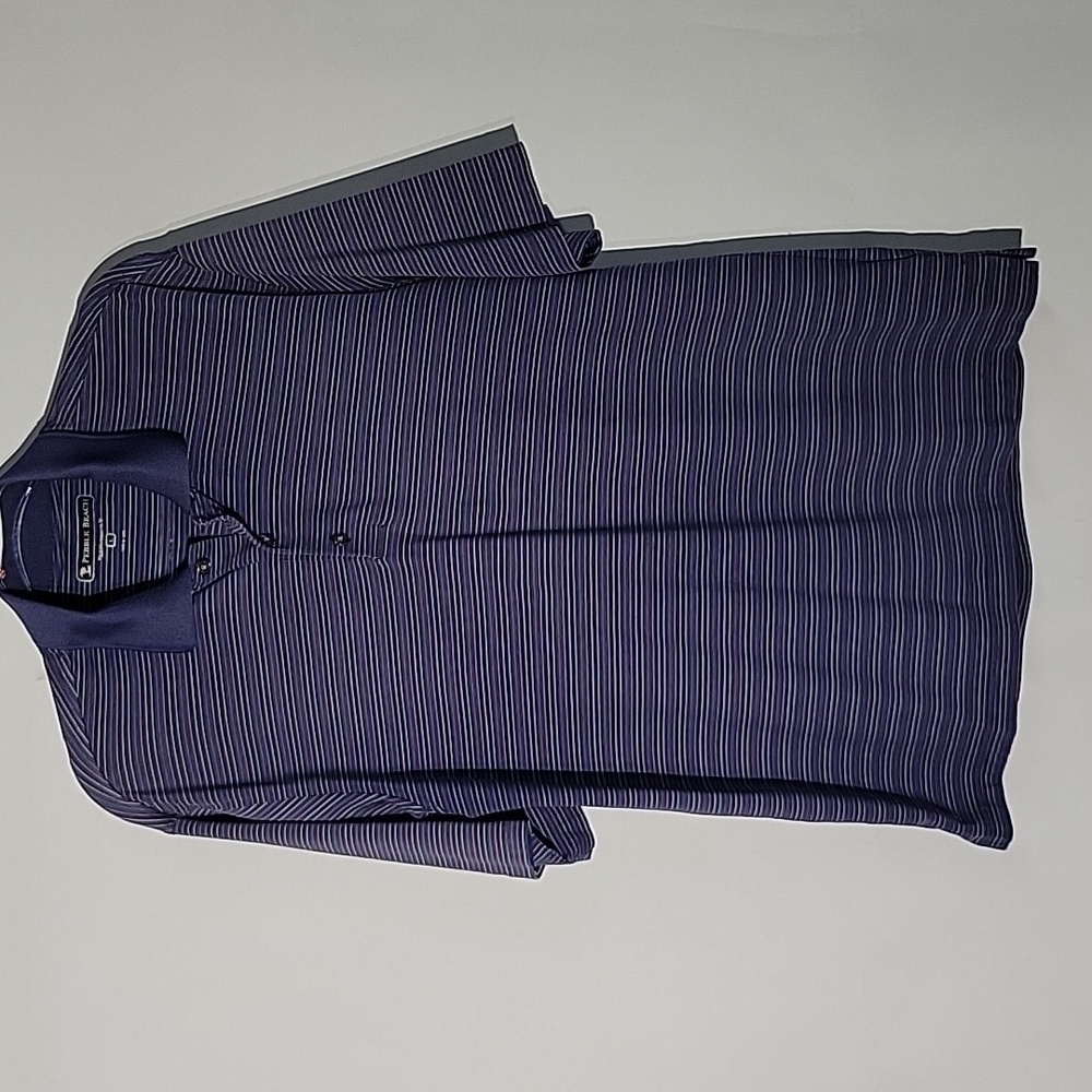 Pebble Beach Men's Golf Polo, Blue Striped Shirt, Size Large